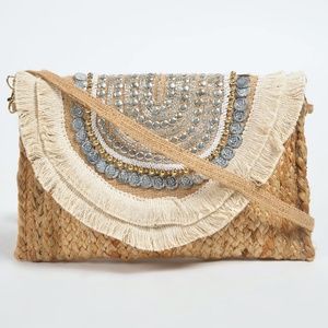Boho hand Braided jute fringed sling bag